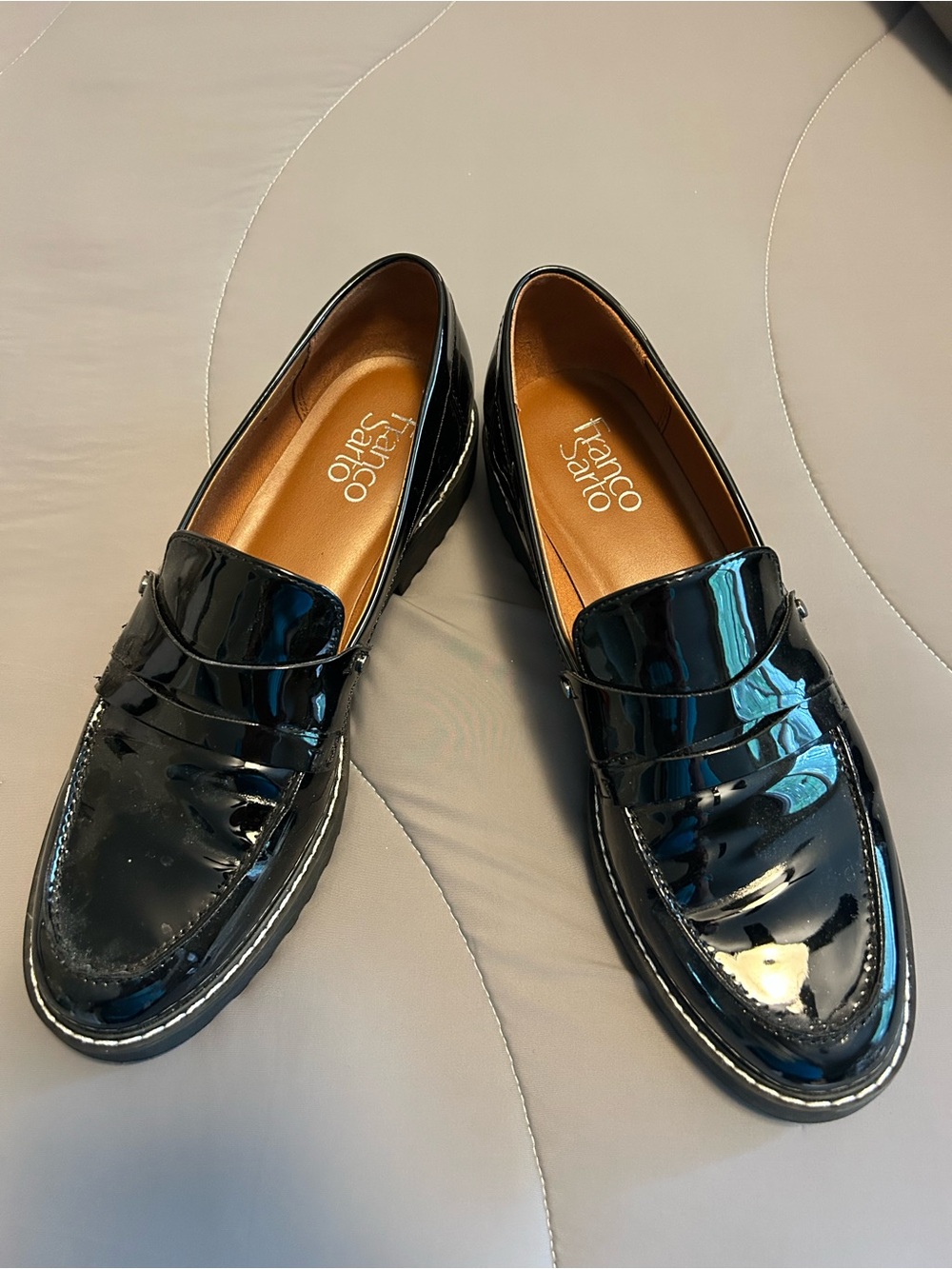 Women’s black patent leather Franco Sarto loafers